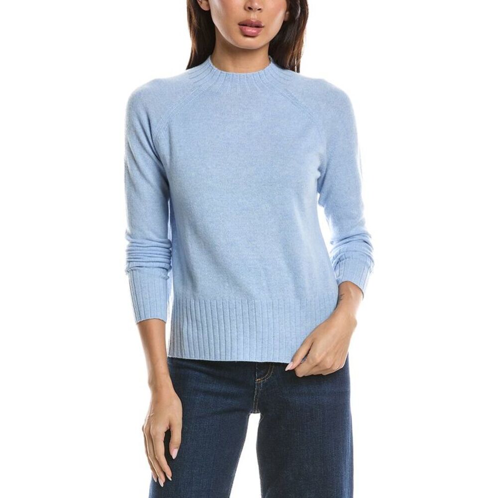 Forte Cashmere Womens  Hi Low Rib Trim Funnel Neck 100% Cashmere Sweater, Black